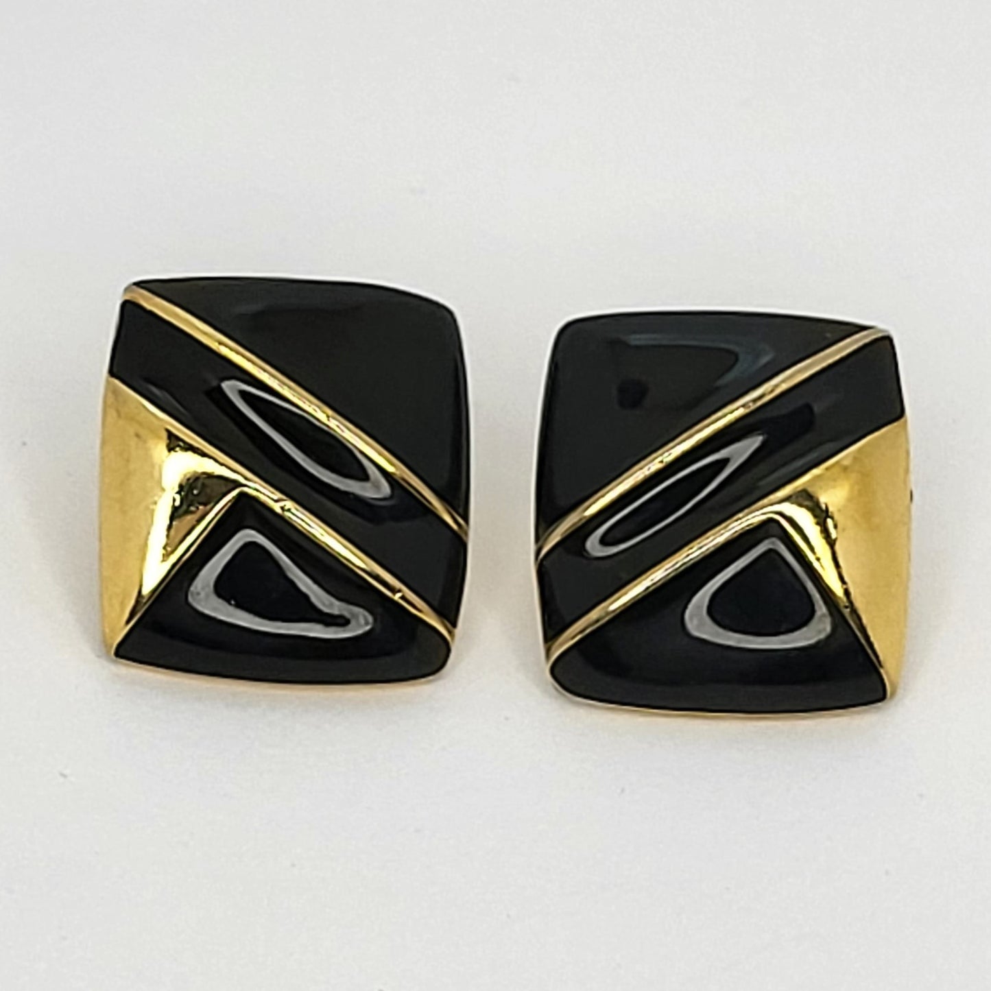 1980s Black and Gold Square Earrings