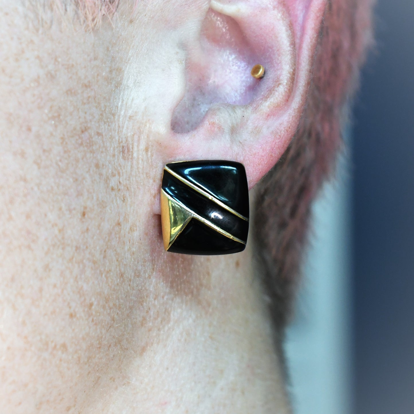 1980s Black and Gold Square Earrings